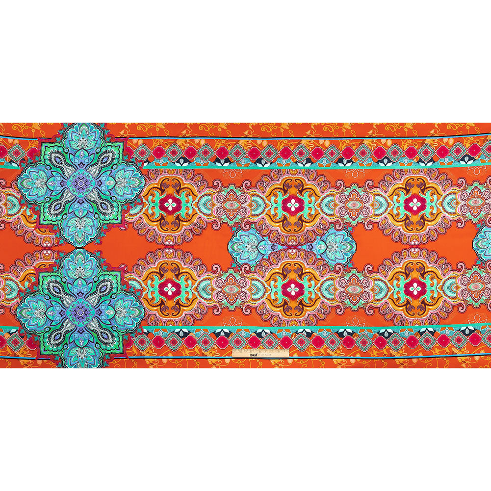 Mood Exclusive Italian Red, Lime and Beige Floral Tile Silk Charmeuse - Full