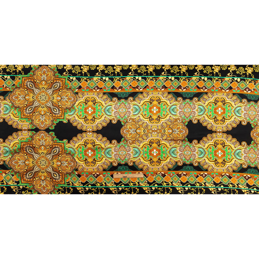 Mood Exclusive Italian Black, Gold and Green Floral Tile Silk Charmeuse - Full