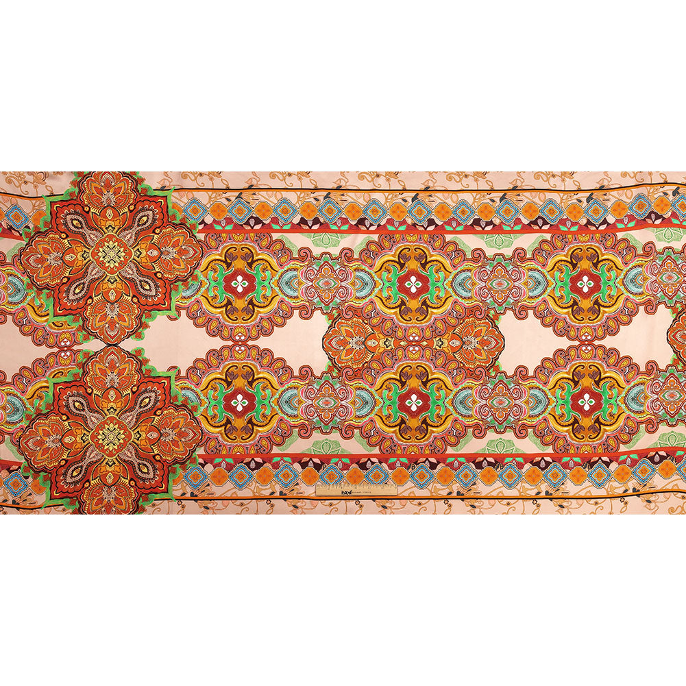 Mood Exclusive Italian Vibrant Green, Red and Orange Floral Tile Silk Charmeuse - Full