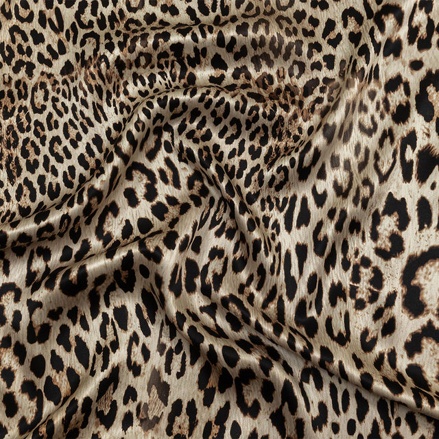 Mood Exclusive Italian Frosted Almond and Brown Leopard Silk Charmeuse Panel