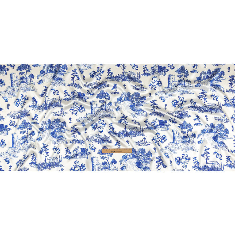 Mood Exclusive Italian Blue and Cloud Dancer Elegant Toile Silk Charmeuse - Full
