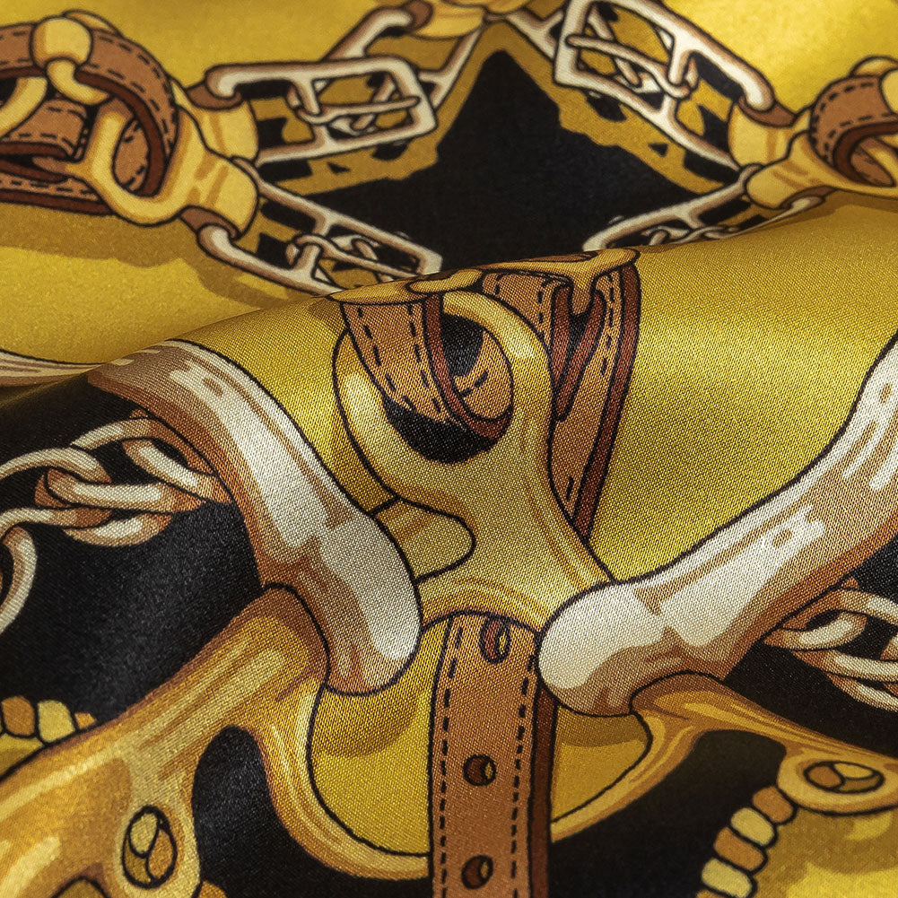 Mood Exclusive Italian Black, Yellow and Brown Bridles and Reins Silk Charmeuse Panel - Detail