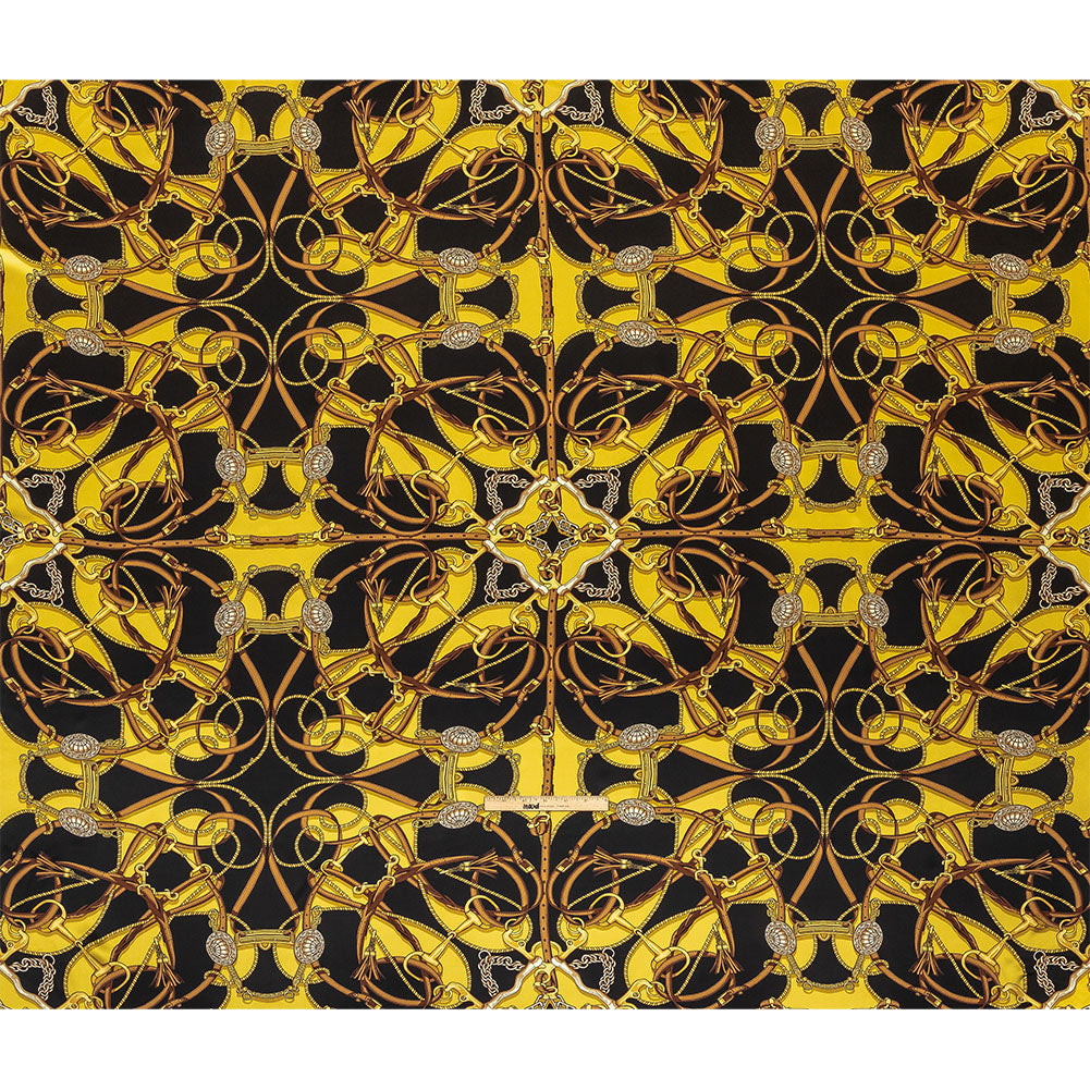 Mood Exclusive Italian Black, Yellow and Brown Bridles and Reins Silk Charmeuse Panel - Full