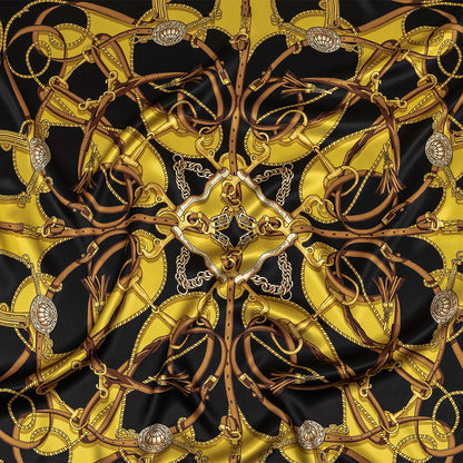 Mood Exclusive Italian Black, Yellow and Brown Bridles and Reins Silk Charmeuse Panel