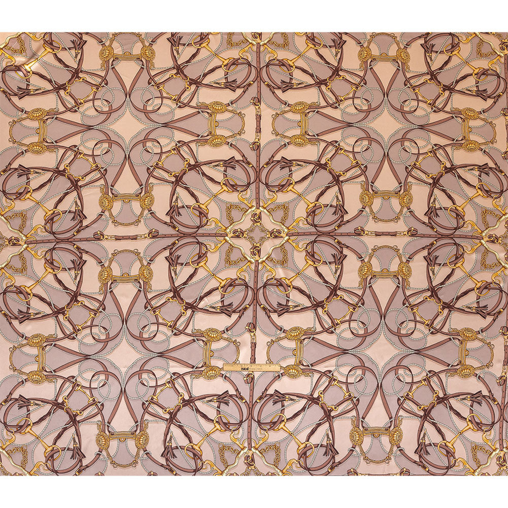 Mood Exclusive Italian Beige, Taupe and Gold Bridles and Reins Silk Charmeuse Panel - Full