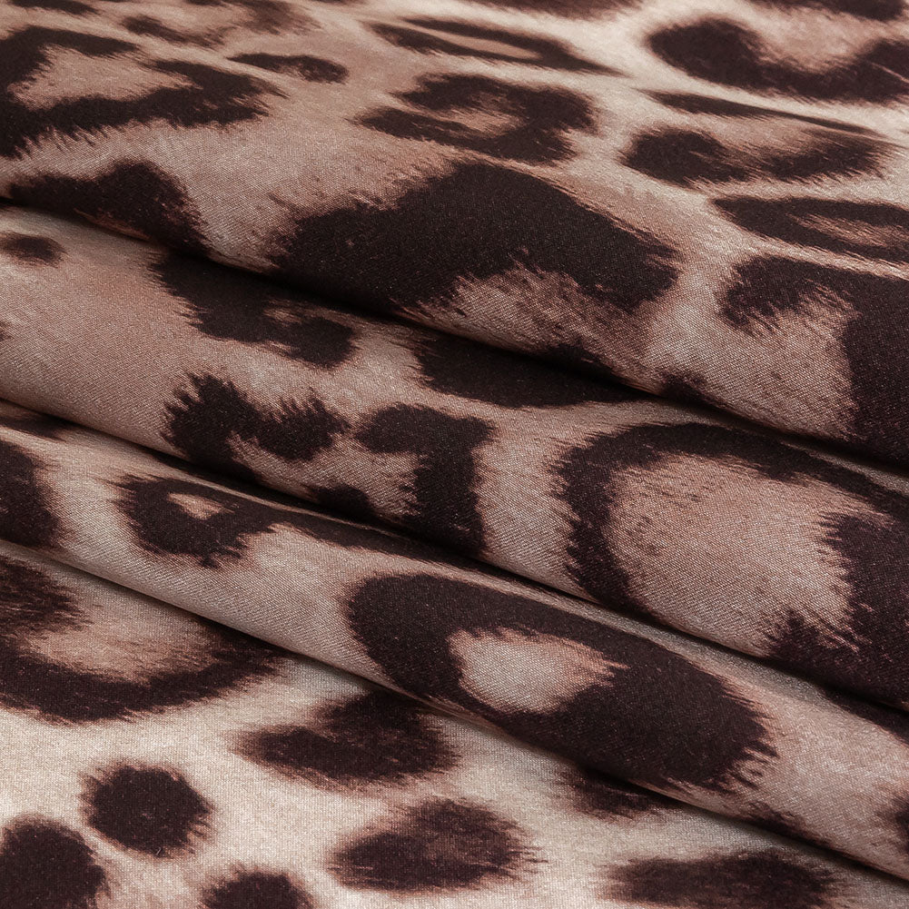 Mood Exclusive Italian Taupe and Black Leopard Printed Silk Charmeuse - Folded