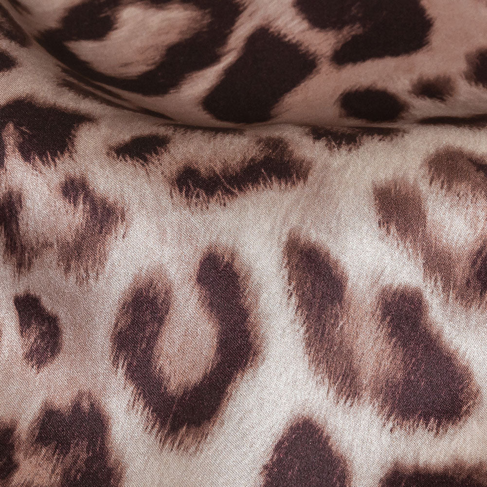 Mood Exclusive Italian Taupe and Black Leopard Printed Silk Charmeuse - Detail