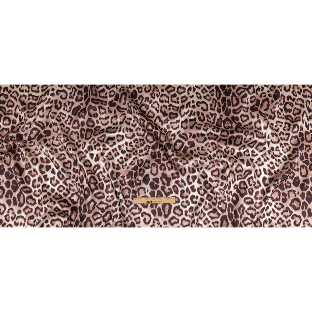 Mood Exclusive Italian Taupe and Black Leopard Printed Silk Charmeuse - Full