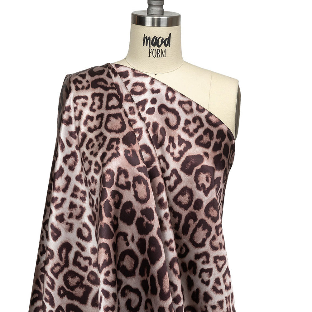 Mood Exclusive Italian Taupe and Black Leopard Printed Silk Charmeuse - Drape