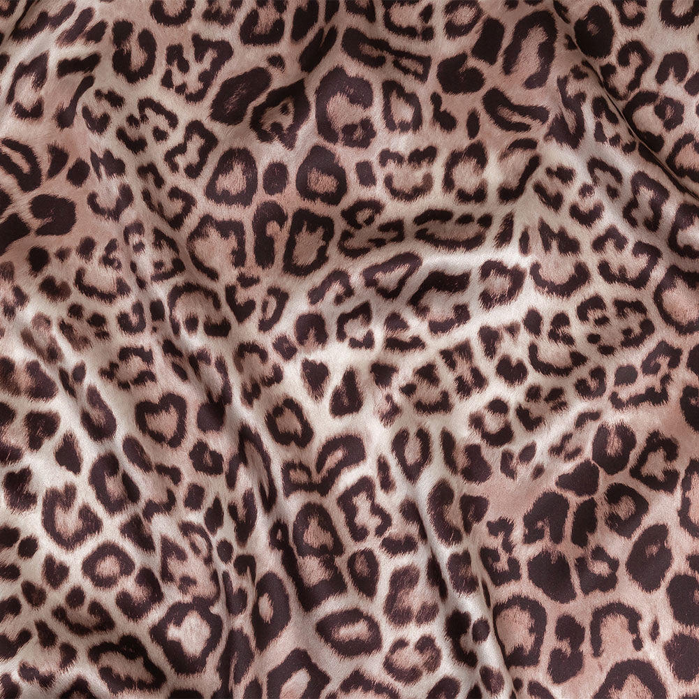 Mood Exclusive Italian Taupe and Black Leopard Printed Silk Charmeuse