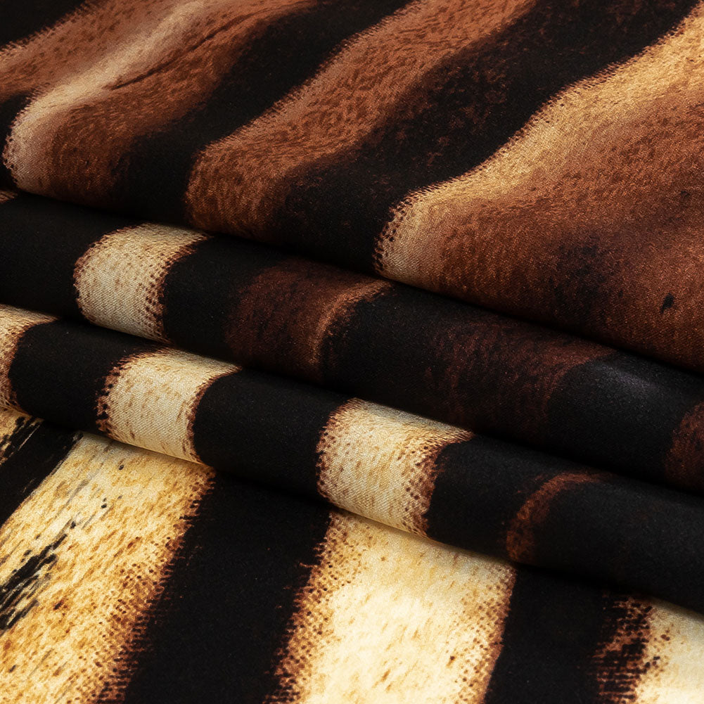 Mood Exclusive Italian Black, White and Brown Abstracted Zebra Border Printed Silk Charmeuse - Folded