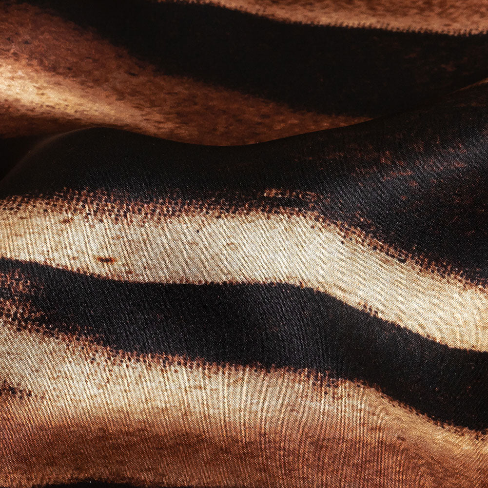 Mood Exclusive Italian Black, White and Brown Abstracted Zebra Border Printed Silk Charmeuse - Detail