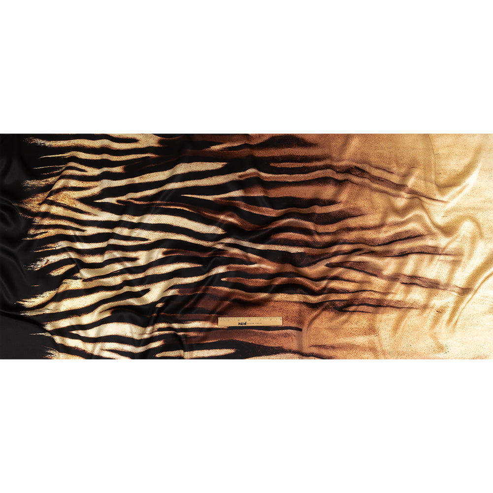 Mood Exclusive Italian Black, White and Brown Abstracted Zebra Border Printed Silk Charmeuse - Full