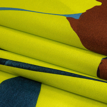 Mood Exclusive Italian Yellow, Steel Blue and Russet Abstract Roses Silk Charmeuse