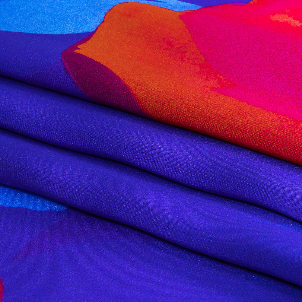Mood Exclusive Italian Navy, Ultramarine and Magenta Abstract Roses Silk Charmeuse - Folded