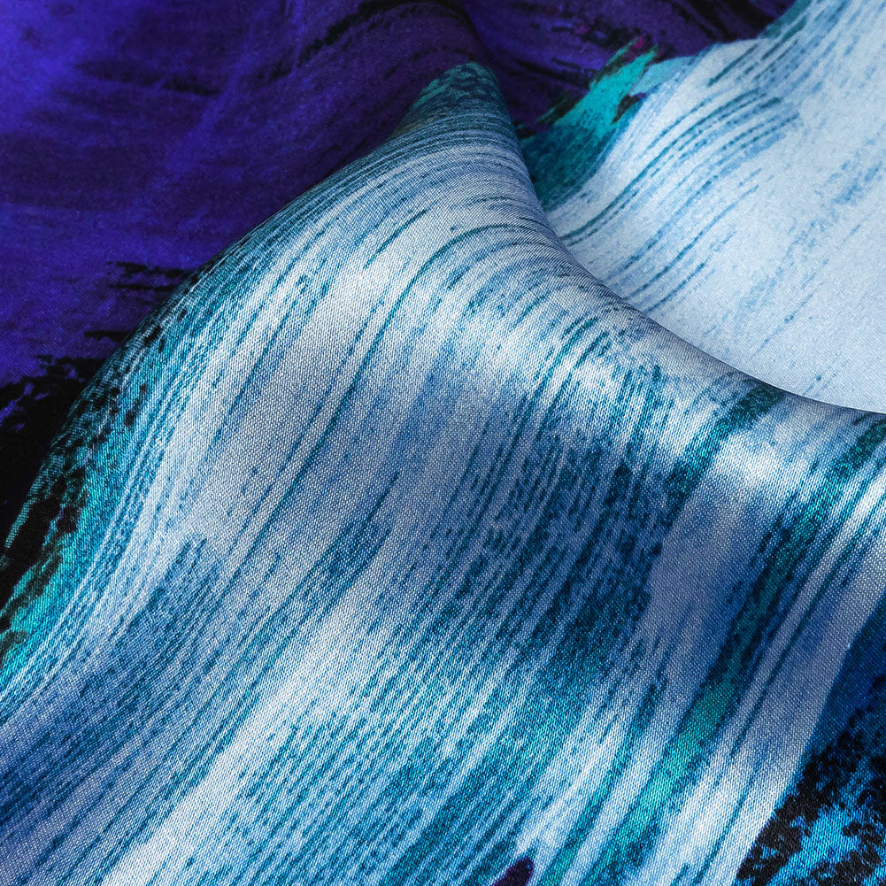 Mood Exclusive Italian Black, Mint and Purple Painterly Abstraction Silk Charmeuse - Detail