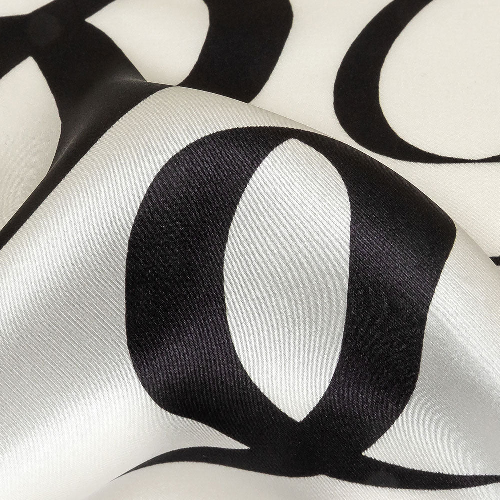 Mood Exclusive Italian Blanc de Blanc and Caviar Calligraphic Squiggles Silk Charmeuse - Detail