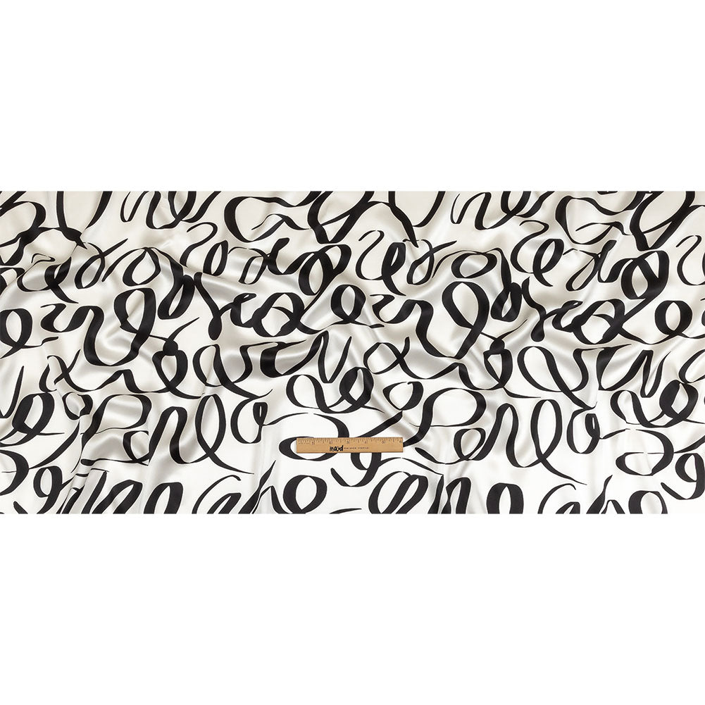 Mood Exclusive Italian Blanc de Blanc and Caviar Calligraphic Squiggles Silk Charmeuse - Full
