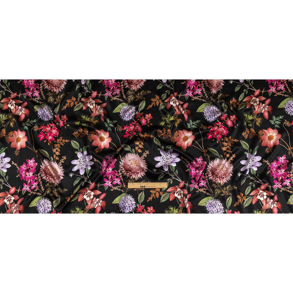 Mood Exclusive Italian Black, Pink and Green Floral Silk Charmeuse - Full