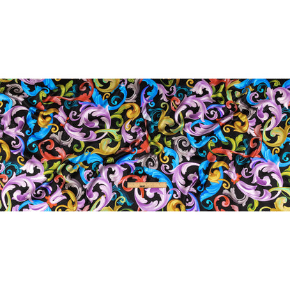 Mood Exclusive Italian Black and Rainbow Ornate Swirls Silk Charmeuse