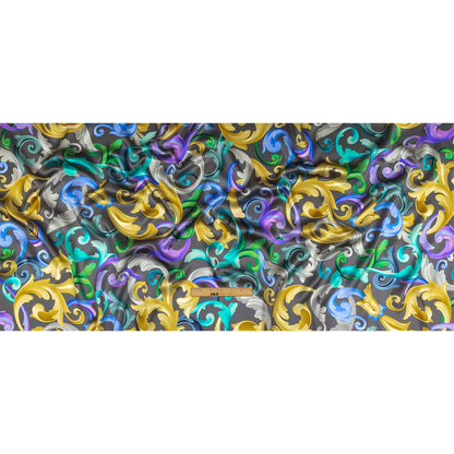 Mood Exclusive Italian Charcoal, Gold and Bougainvillea Ornate Swirls Silk Charmeuse