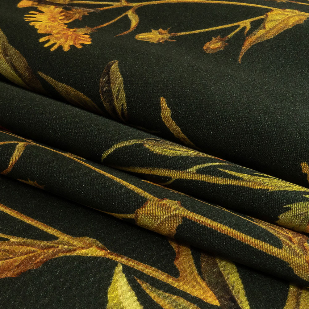 Mood Exclusive Italian Kombu Green, Red and Golden Yellow Botanical Silk Charmeuse - Folded
