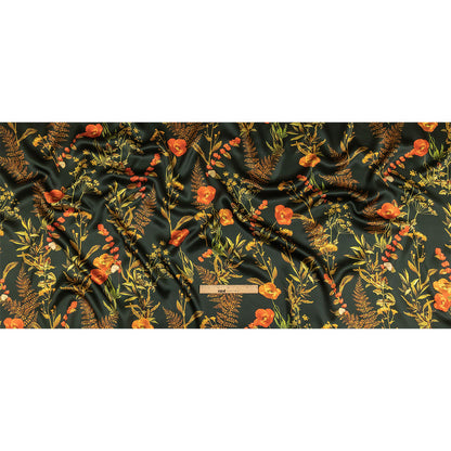 Mood Exclusive Italian Kombu Green, Red and Golden Yellow Botanical Silk Charmeuse