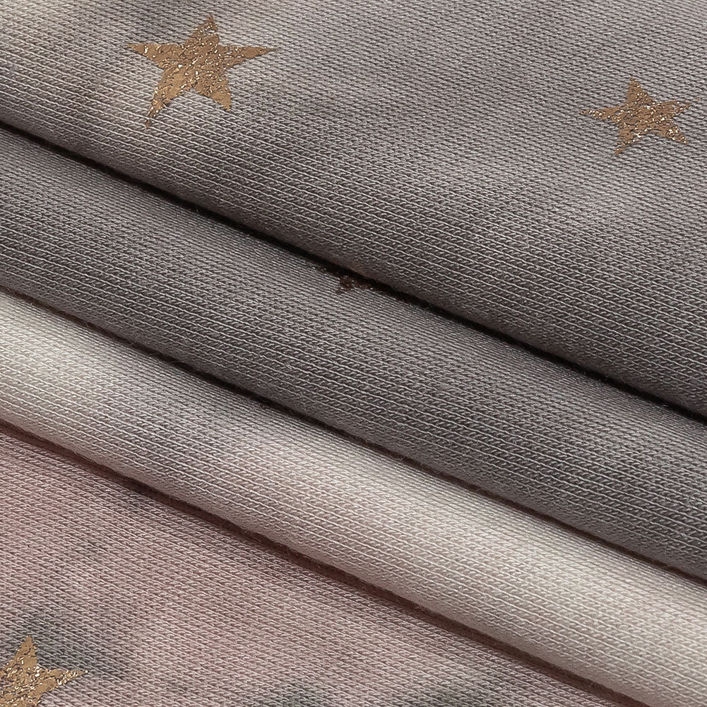 Pink, Olive and Metallic Gold Foiled Stars Stretch Rayon French Terry Folded