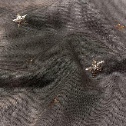 Pink, Olive and Metallic Gold Foiled Stars Stretch Rayon French Terry Detail