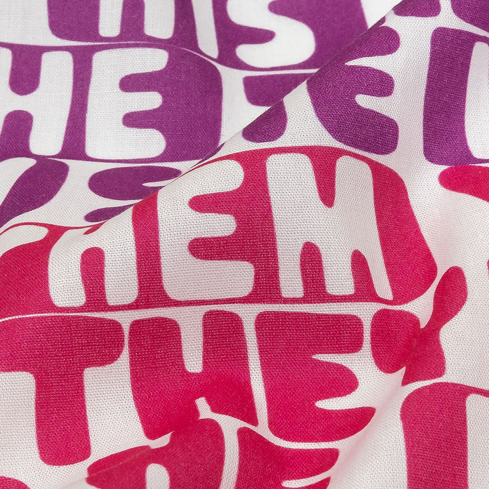 Mercerized Organic Egyptian Cotton Voile - Hot Pink, Blue and Purple Pronoun Stripes - More Than Words Print - Mood Exclusive Pride Collection Detail