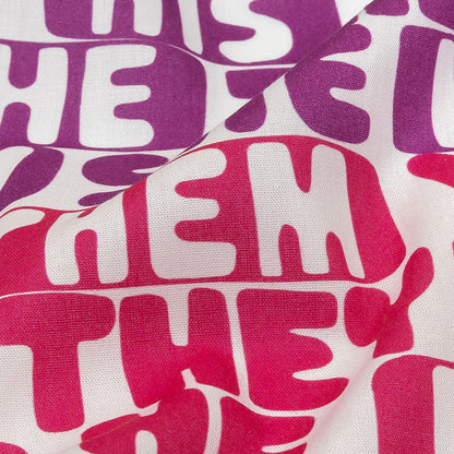 Mercerized Organic Egyptian Cotton Voile - Hot Pink, Blue and Purple Pronoun Stripes - More Than Words Print - Mood Exclusive Pride Collection Detail