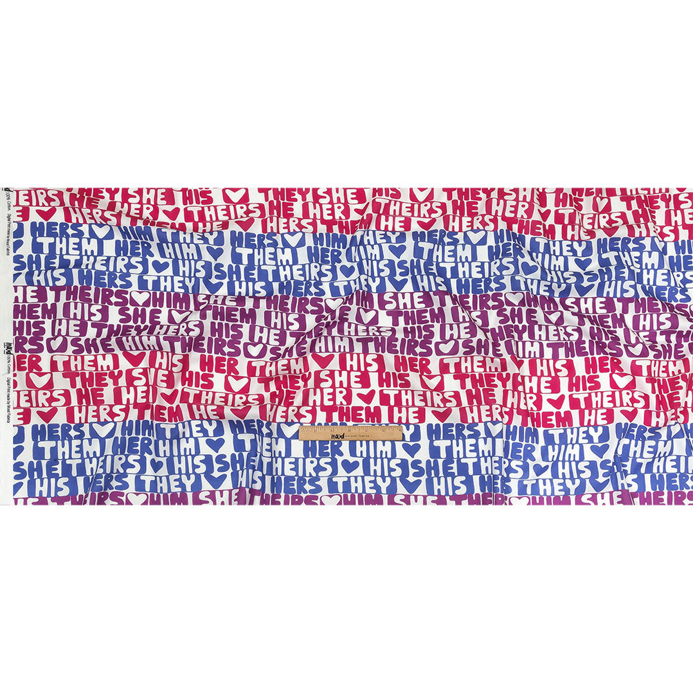Mercerized Organic Egyptian Cotton Voile - Hot Pink, Blue and Purple Pronoun Stripes - More Than Words Print - Mood Exclusive Pride Collection Full