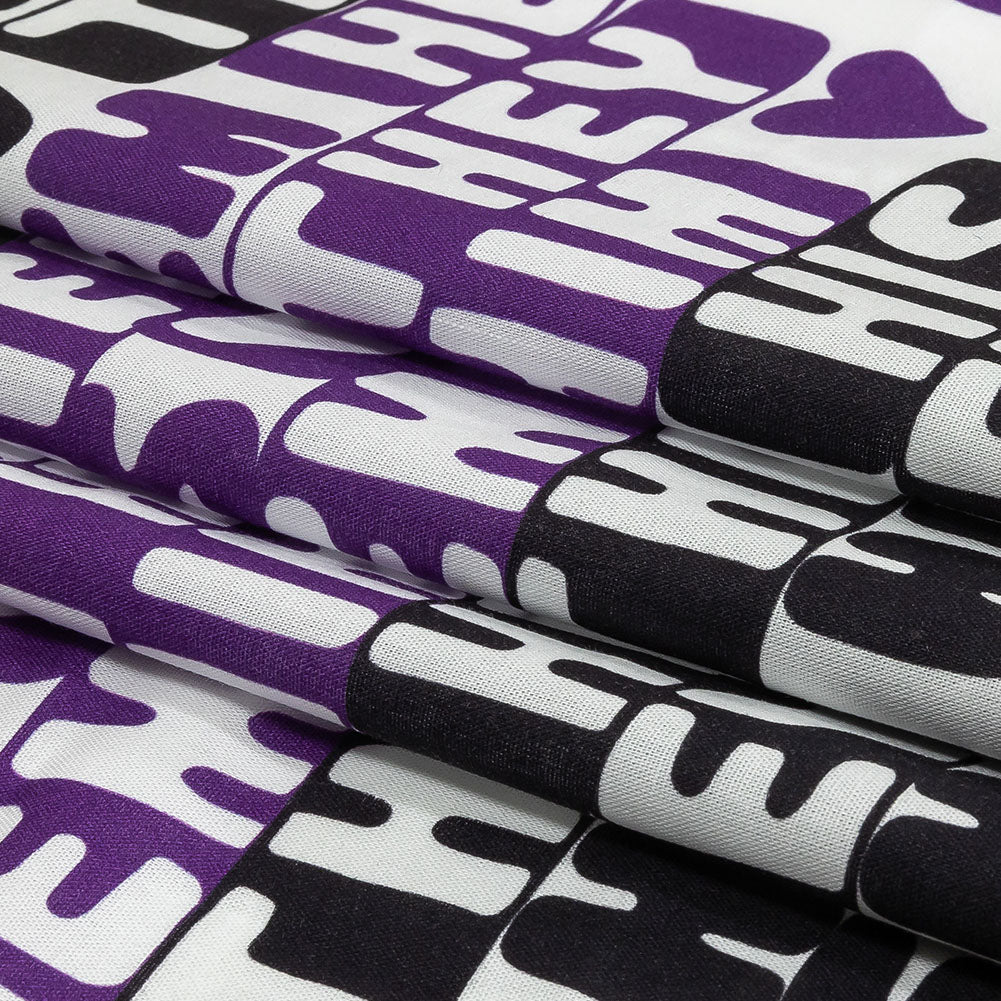 Mercerized Organic Egyptian Cotton Voile - Black, Purple and Yellow Pronoun Stripes - More Than Words Print - Mood Exclusive Pride Collection Folded