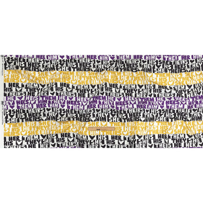 Mercerized Organic Egyptian Cotton Voile - Black, Purple and Yellow Pronoun Stripes - More Than Words Print - Mood Exclusive Pride Collection Full