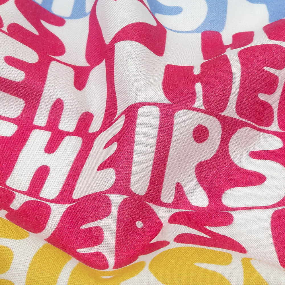 Mercerized Organic Egyptian Cotton Voile - Pink, Yellow and Blue Pronoun Stripes - More Than Words Print - Mood Exclusive Pride Collection Detail