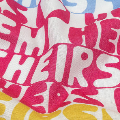 Mercerized Organic Egyptian Cotton Voile - Pink, Yellow and Blue Pronoun Stripes - More Than Words Print - Mood Exclusive Pride Collection Detail