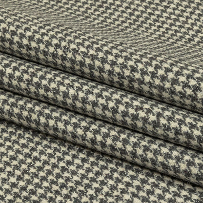 Gray, Ivory and Metallic Silver Houndstooth Brushed Polyester Woven Folded