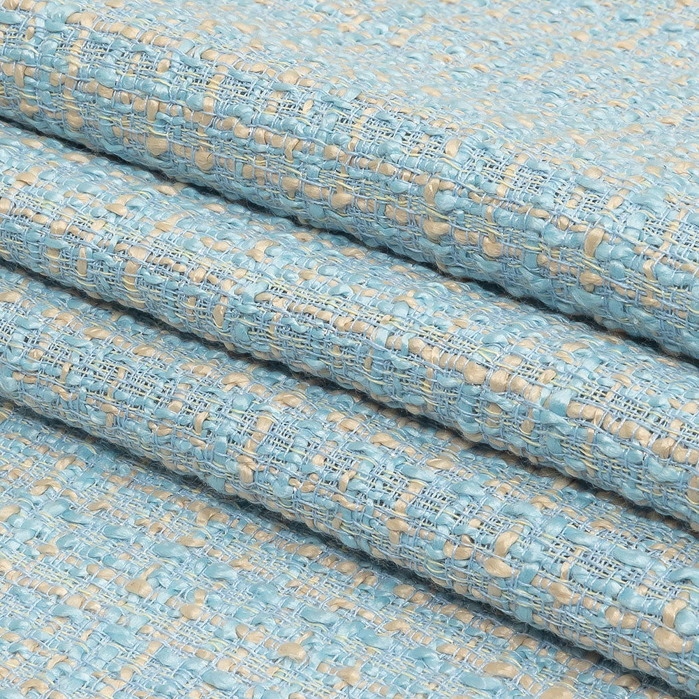 Sky Blue, Oyster White and Metallic Silver Polyester Tweed Folded