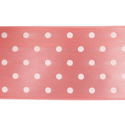 Flamingo and White Polka Dot Satin Ribbon - 1.5" Detail