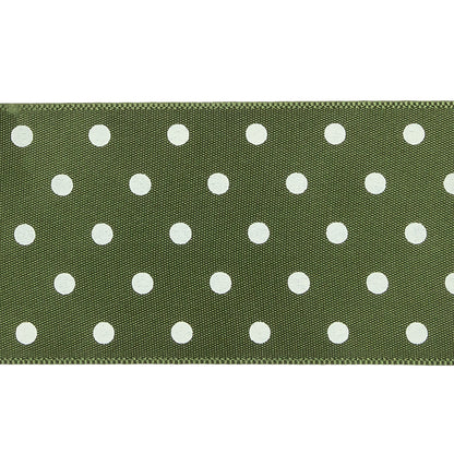 Moss and White Polka Dot Satin Ribbon - 1.5" Detail