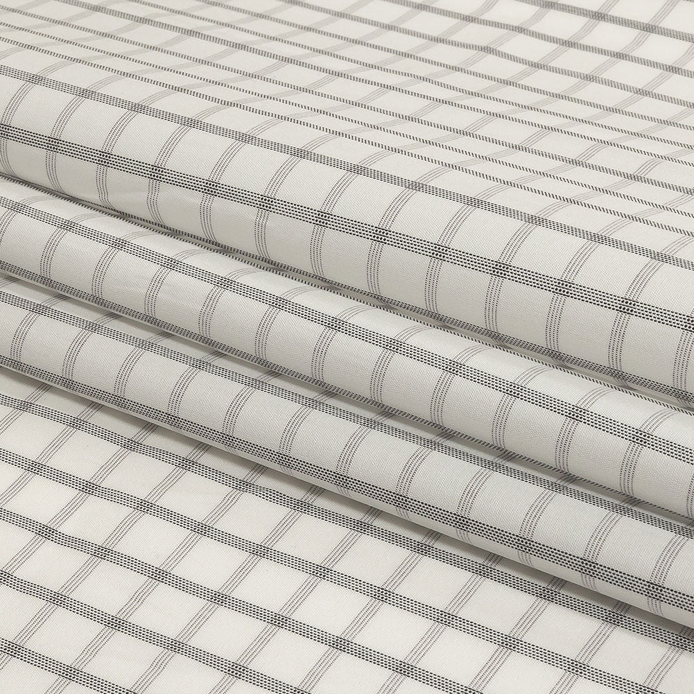 White, Gray and Black Checked Cotton Shirting Folded