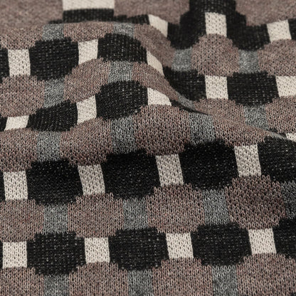 Brown, Black and Gray Squares and Plus Signs Cotton and Polyester Jacquard Knit Panel Detail