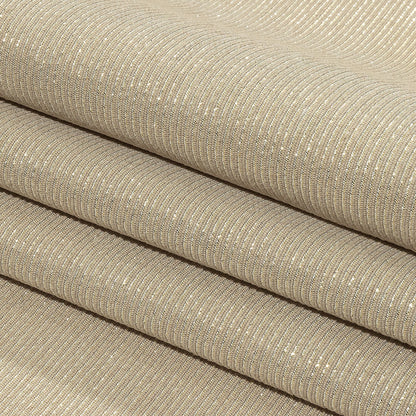 Metallic Gold, Silver and Beige Striped Cotton and Polyester Matelasse Folded