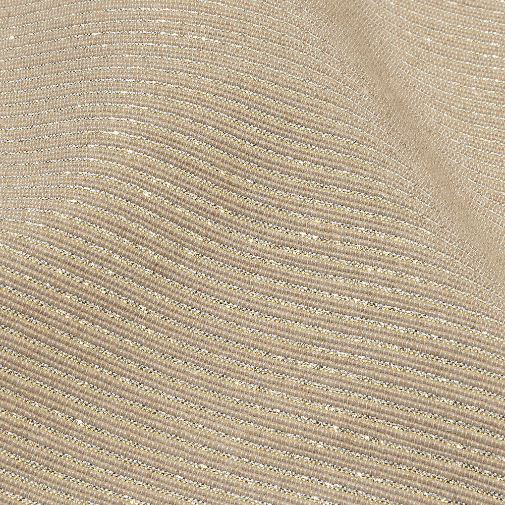 Metallic Gold, Silver and Beige Striped Cotton and Polyester Matelasse Detail