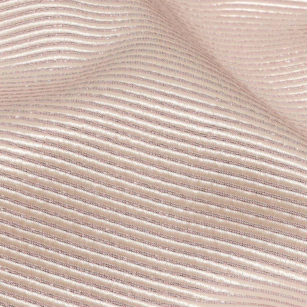 Pastel Pink Metallic Stripes Polyester Matelasse Detail