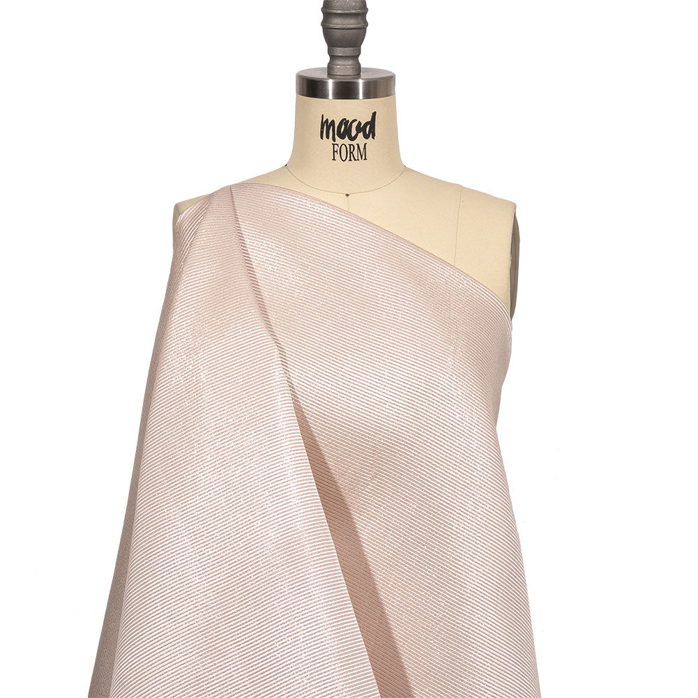 Pastel Pink Metallic Stripes Polyester Matelasse Drape