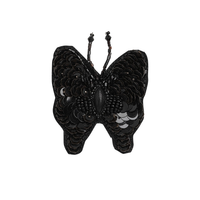 Black Butterfly Beaded and Sequined Applique - 2.125" X 2"