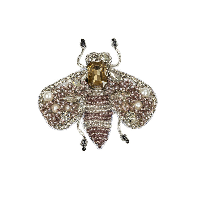 Silver and Pale Orchid Fly Rhinestone and Glass Beaded Applique - 2.375" X 2.5"