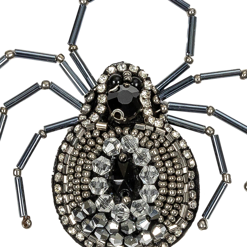 Gunmetal and Iron Spider Rhinestone and Glass Beaded Applique - 2.625" X 2.875" Detail
