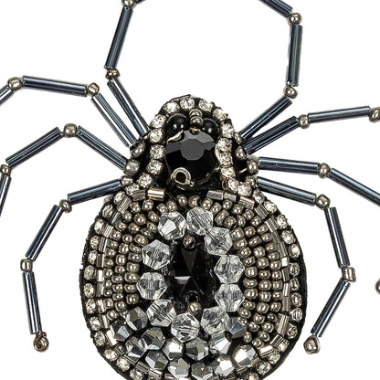 Gunmetal and Iron Spider Rhinestone and Glass Beaded Applique - 2.625" X 2.875" Detail